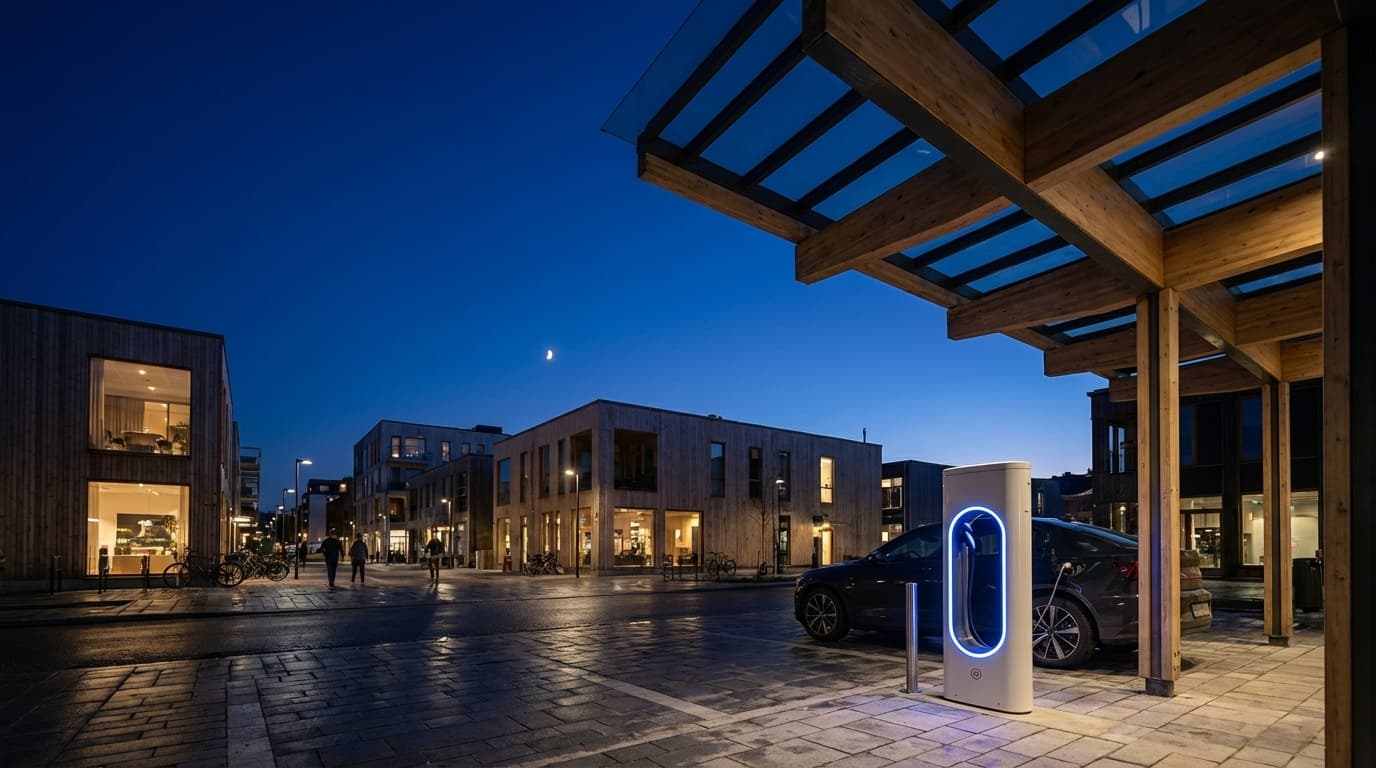 EV charging station at night